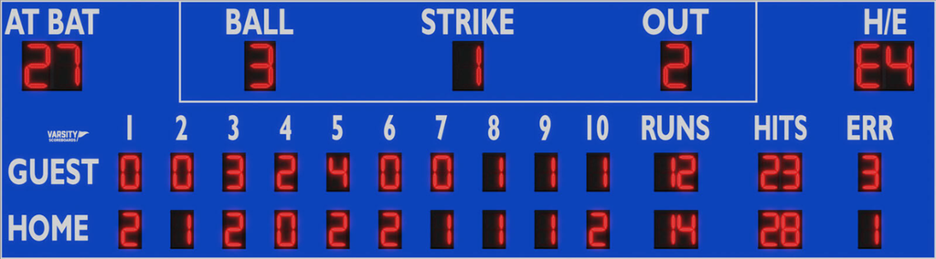 Varsity Scoreboard Baseball Softball 3336-22 36' X 10' Outdoor with Wireless Remote Control