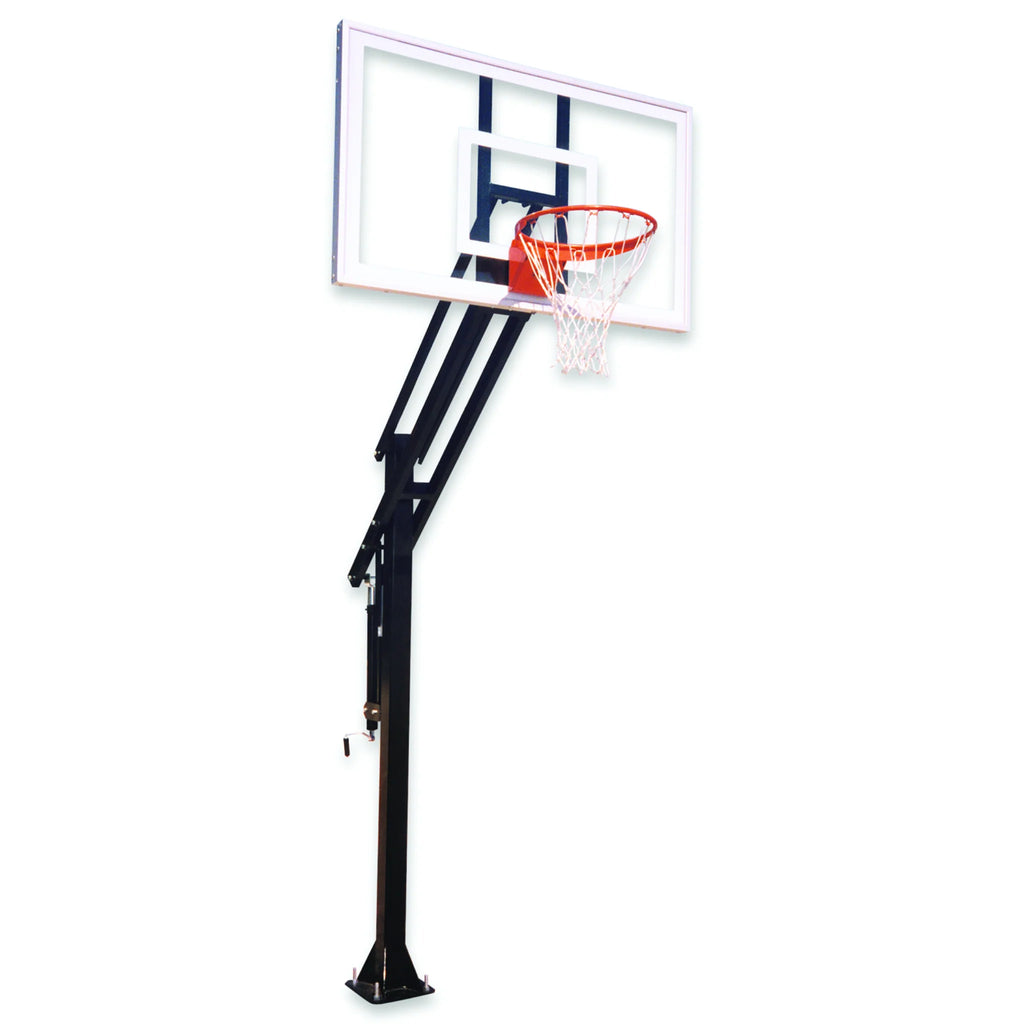 First Team Basketball System Attack Pro Bolt Down with 36" x 60" Tempered Glass Backboard