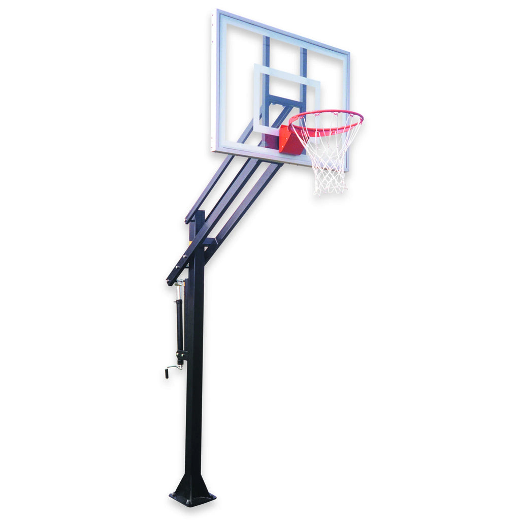 First Team Basketball System Attack Ultra Bolt Down with 36" x 54" Tempered Glass Backboard