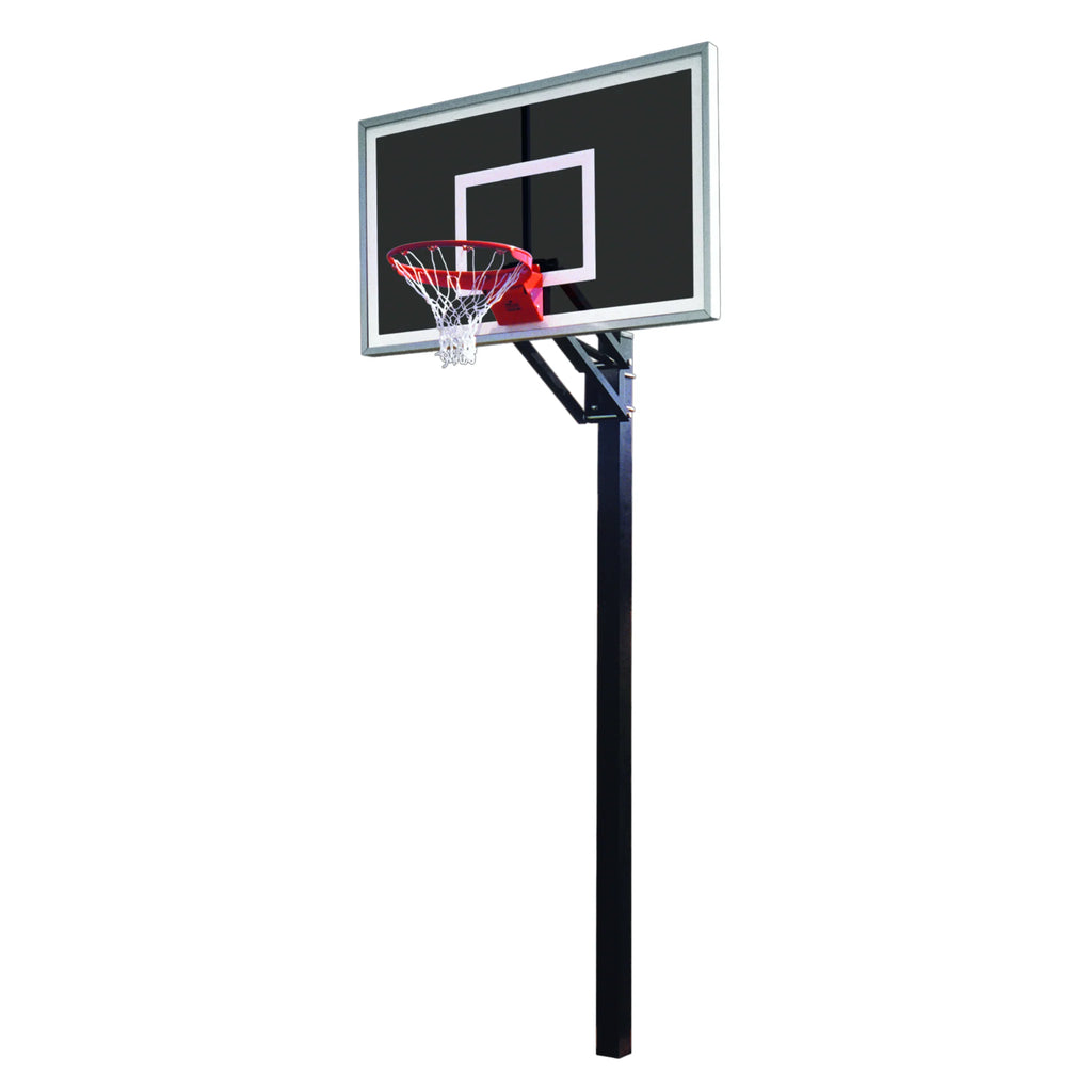 First Team Basketball System Champ Eclipse with 36" x 60" Direct Bury Smoked Glass Backboard