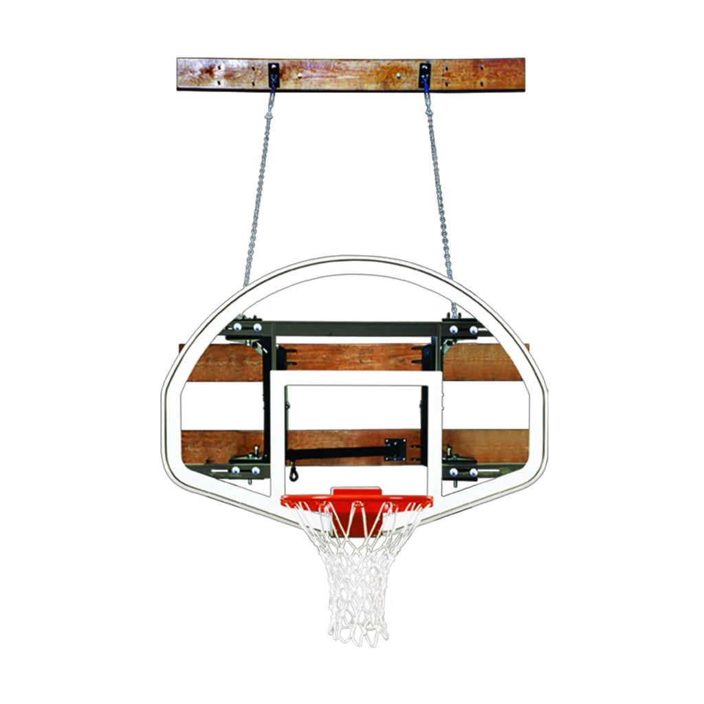 First Team Basketball System FoldaMount46 Advantage with 39" x 54" Wall Mount Side Folding Fan Shaped Glass Backboard