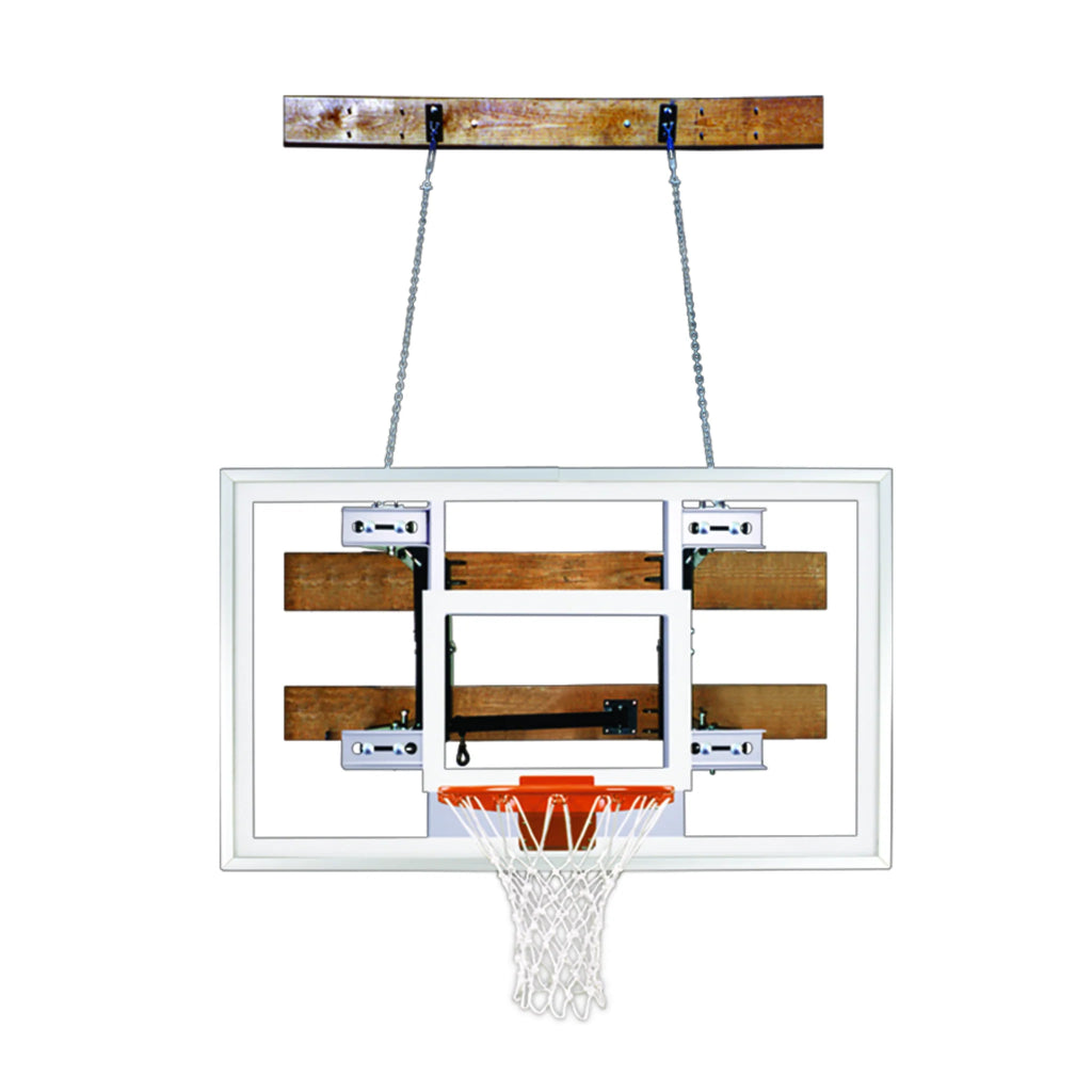 First Team Basketball System FoldaMount46 Pro with 36" x 60" Wall Mount Side Folding Glass Backboard