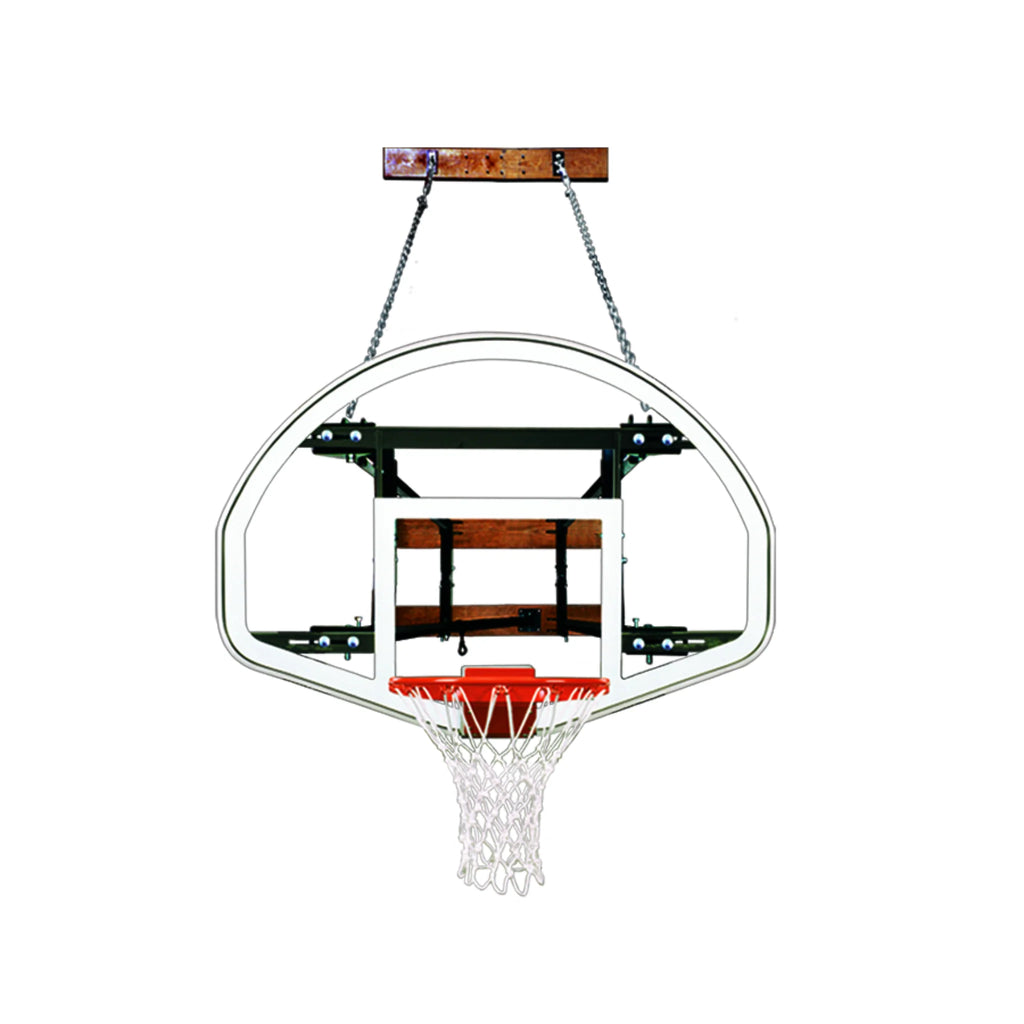 First Team Basketball System FoldaMount82 Advantage with 39" x 54" Side Folding Wall Mount Fan Shaped Glass Backboard