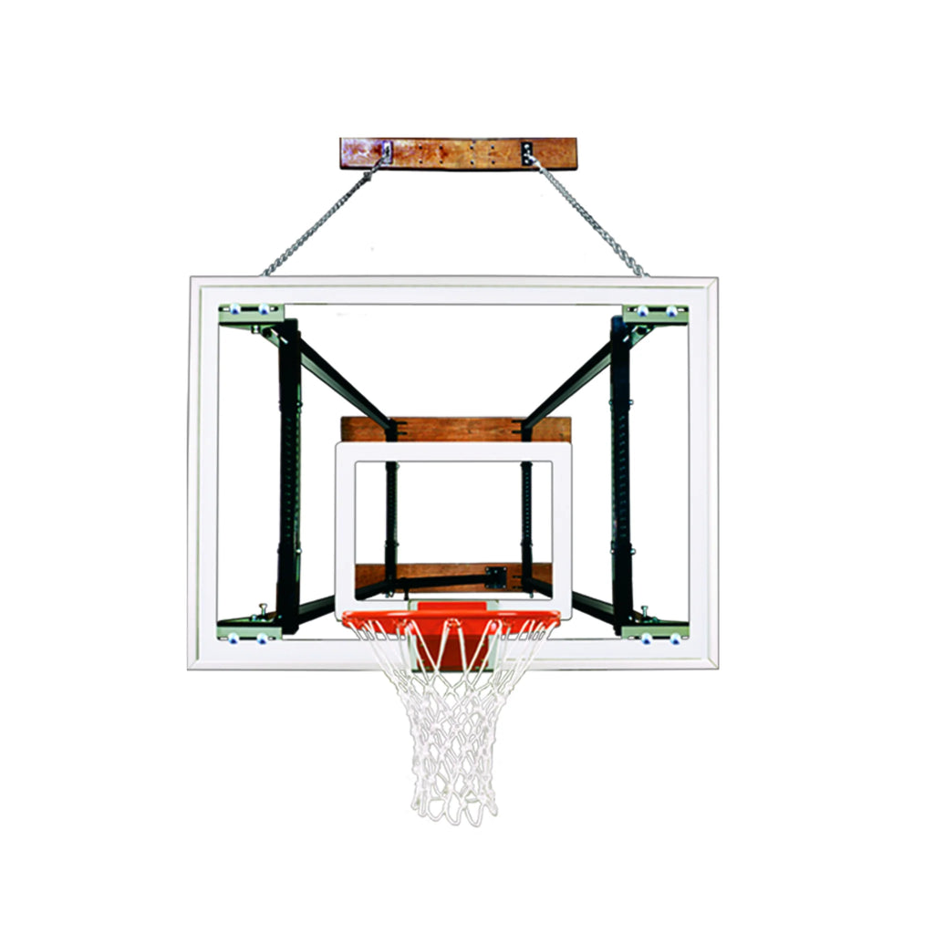 First team Basketball System FoldaMount82 Maverick with 42" x 54" Wall Mount Side Folding Glass Backboard