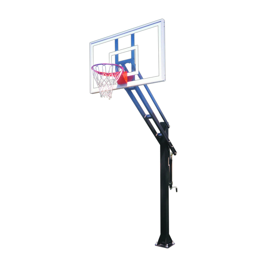 First Team Basketball System Force Pro Bolt Down with 36" x 60" Tempered Glass Backboard