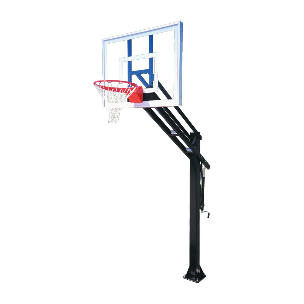 First Team Basketball System Force Ultra Bolt Down with 36" x 54" Tempered Glass Backboard