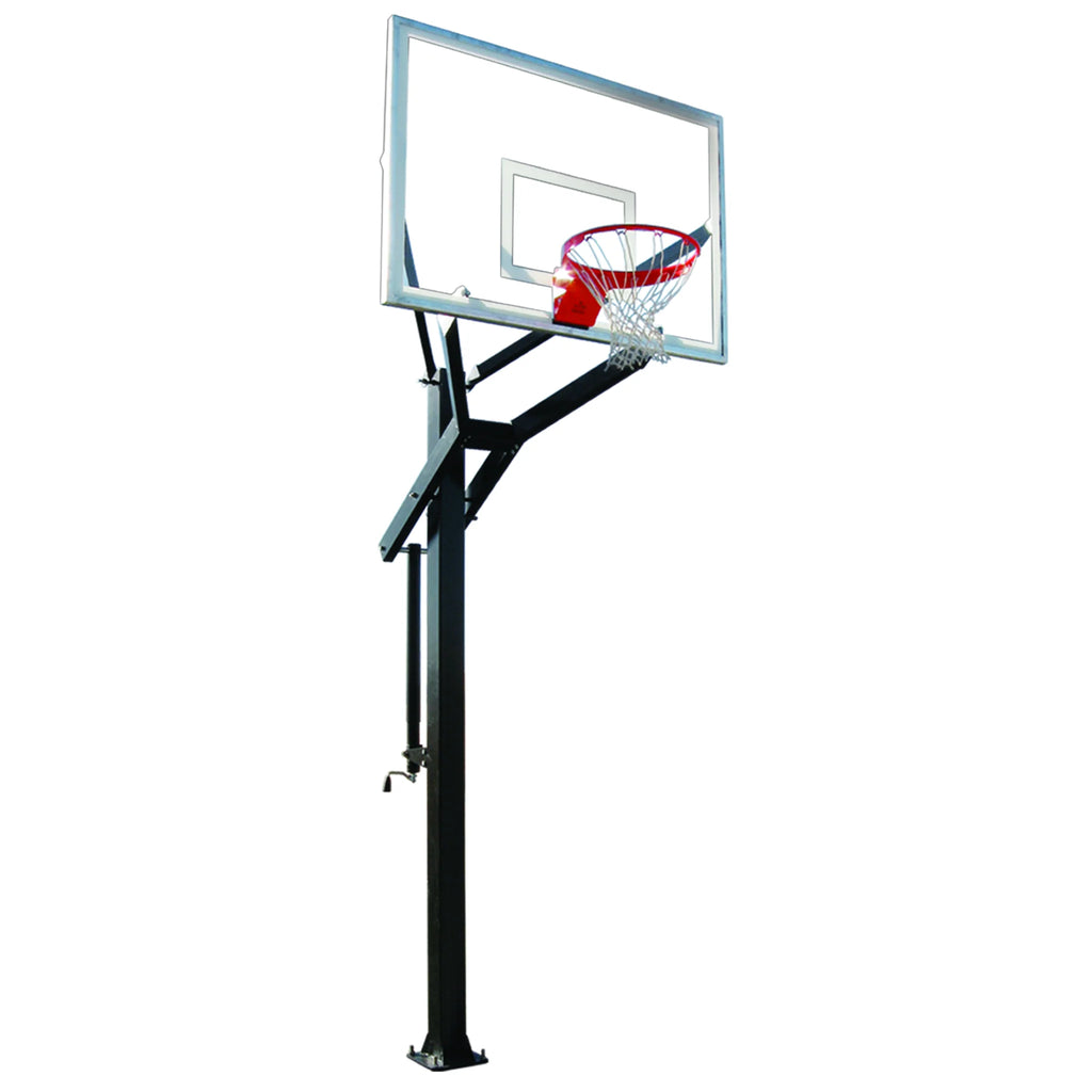 First Team Basketball System PowerHouse 560 Bolt Down with 42" x 60" Tempered Glass Backboard