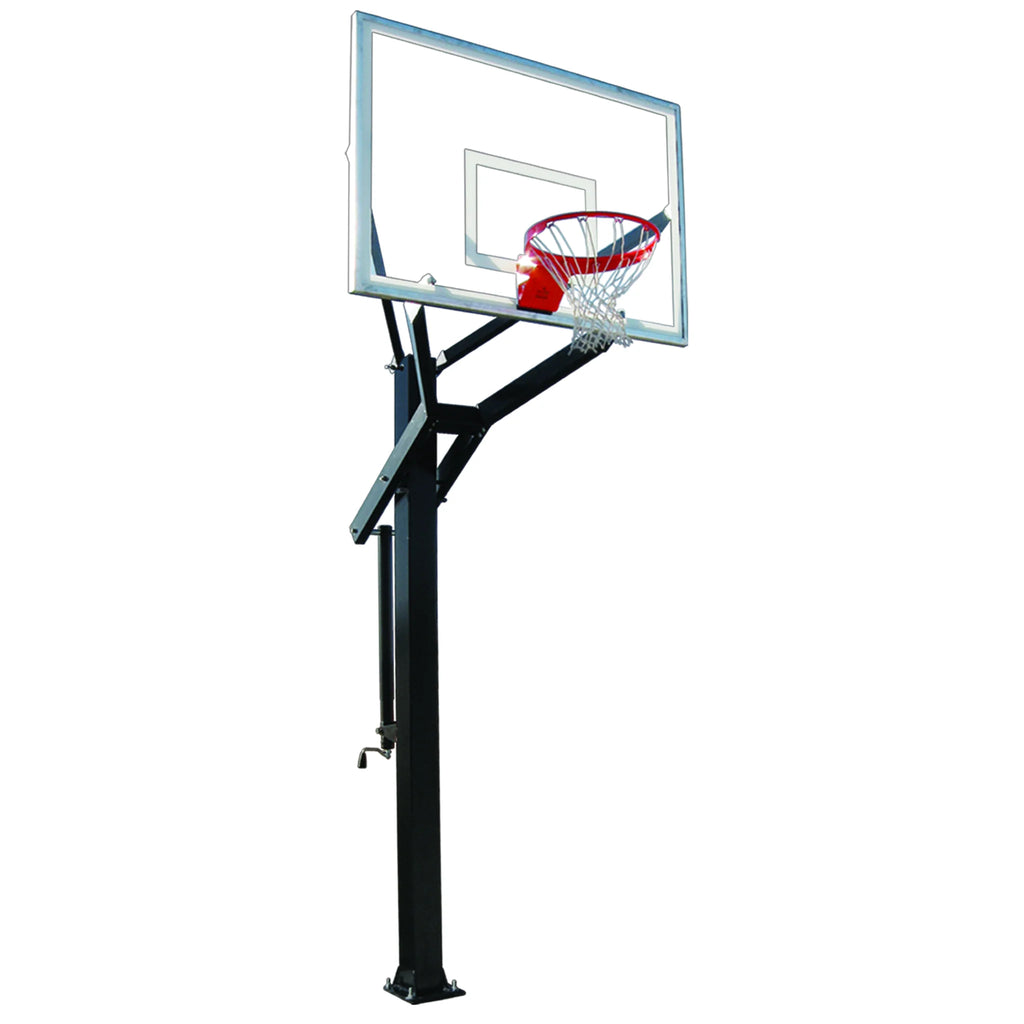 First Team Basketball System PowerHouse 660 Bolt Down with 42" x 60" Tempered Glass Backboard