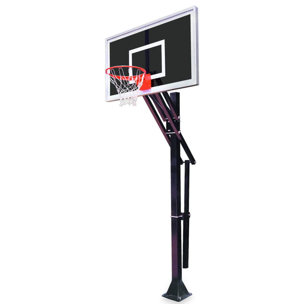 First Steam Basketball System Slam Eclipse-BP Bolt Down with 36" x 60" Smoked Glass Backboard