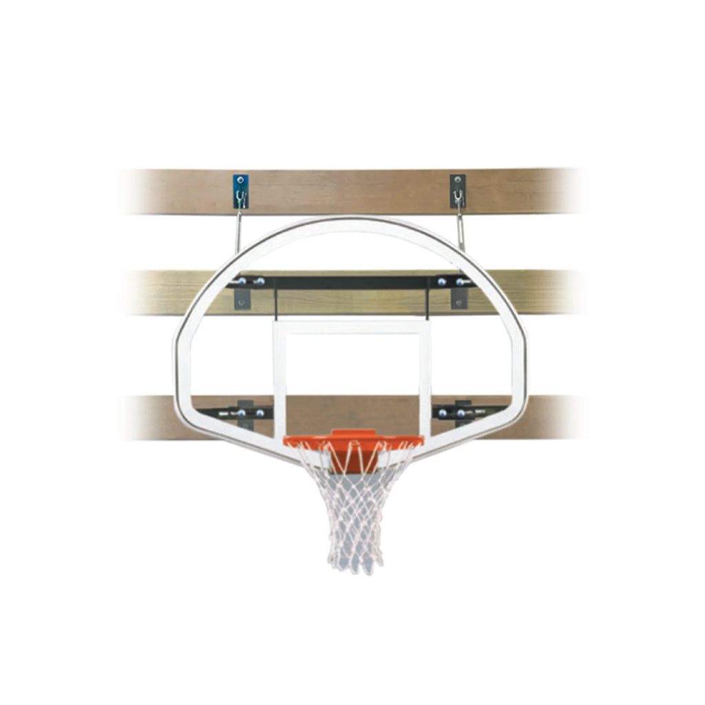 First Team Basketball System SuperMount01 Advantage with 39" x 54" Fan-Shaped Glass Backboard Wall Mount