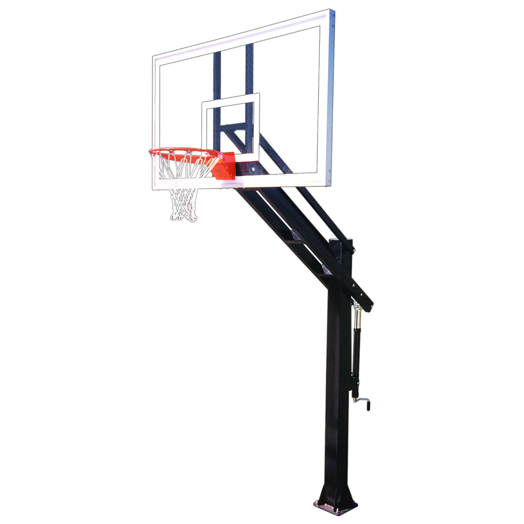 First Team Basketball System Titan Arena Bolt Down with 42" x 72" Tempered Glass Backboard