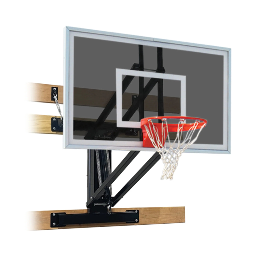 First Team Adjustable Wall Mount Basketball System VersiVector Eclipse with 36" x 60" Smoked Glass Backboard