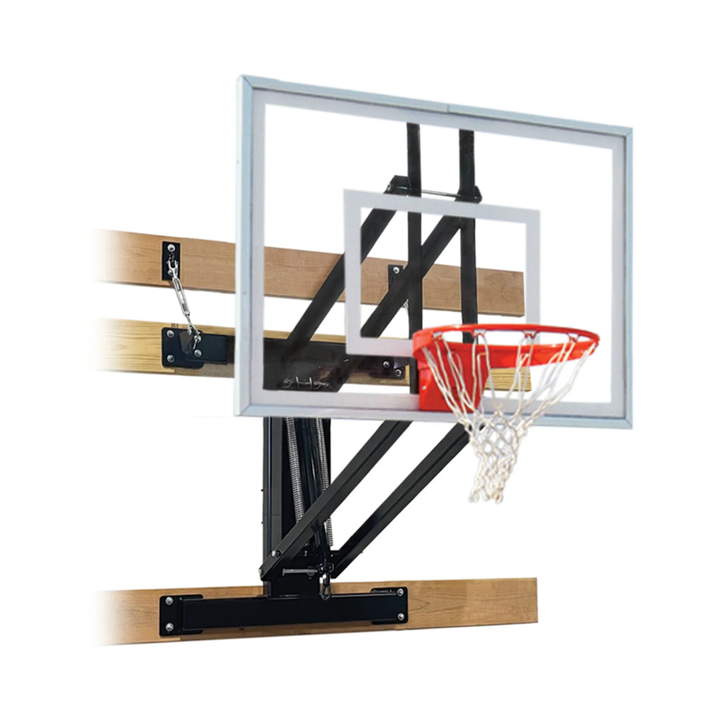 First Team Adjustable Wall Mount Basketball System VersiVector Turbo with 36" x 54" Glass Backboard